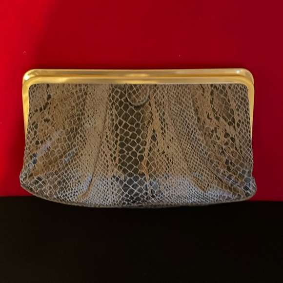 MAXX New York Clutch - NWOT- Black & Taupe Python Print - Picture 1 of 5